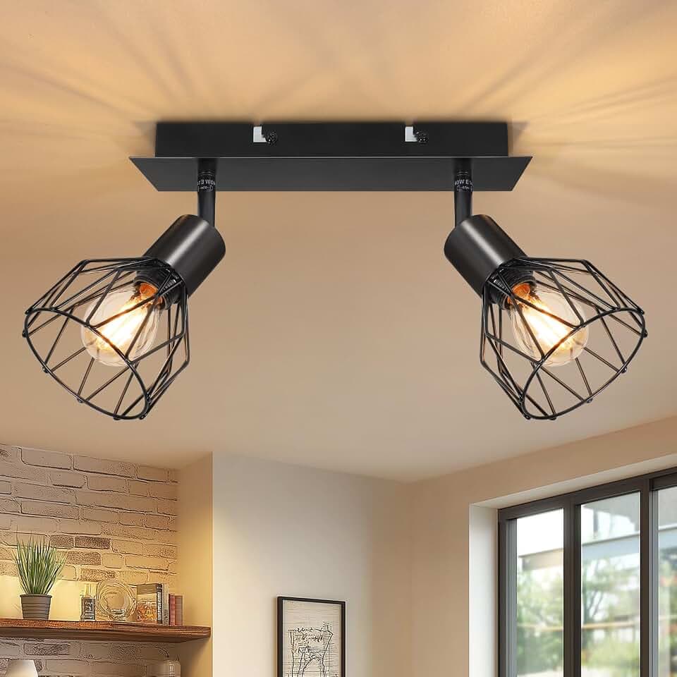 Kimjo LED Deckenleuchte 2 Flammig, E14 Deckenlampe Wohnzimmer, Schwarz
