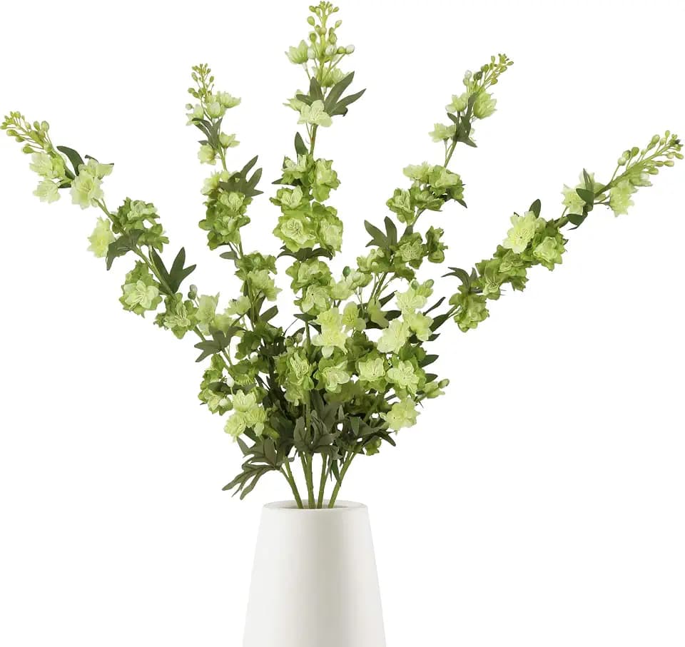 IPOPU Sage Green Delphinium Artificial Flowers 5PCS Silk Larkspur Realistic Faux Snapdragon for Vase, Wedding Centerpieces, Home Table Party Decor