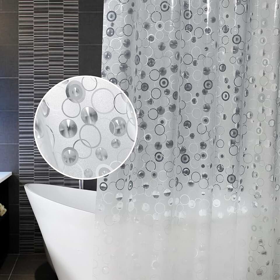 AooHome 72x72 Plastic Shower Curtain Liner - EVA 3D Circle Pattern Design Standard Bathroom Shower Curtain with Hooks, 5 Bottom Magnets, 10G Heavy Duty, Water Repellent, Semi Transparent, 72x72 Inch