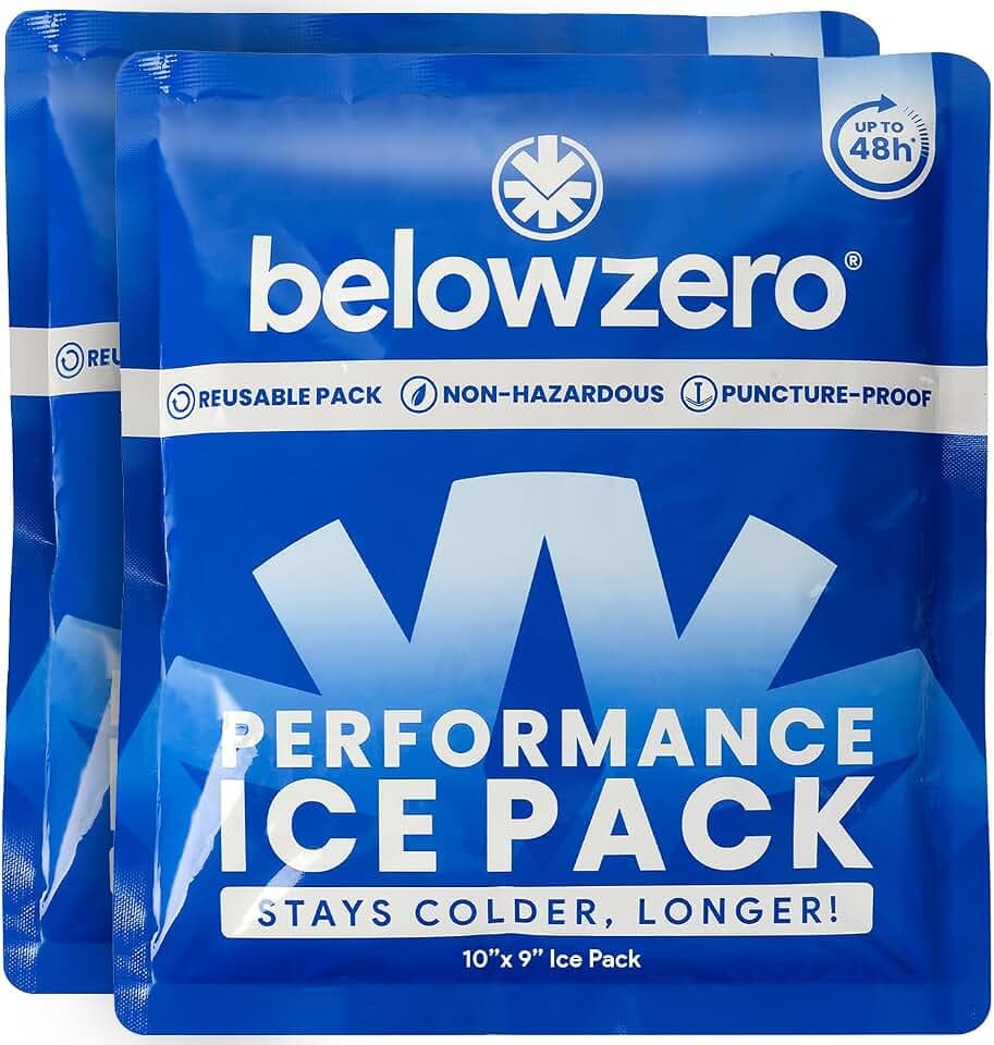 Below Zero Prefilled Reusable Ice Packs for Coolers | Long Lasting Freezer Ice Blocks for Camping, Lunch Bags & More | 48 Hour Cooler Ice Pack Technology
