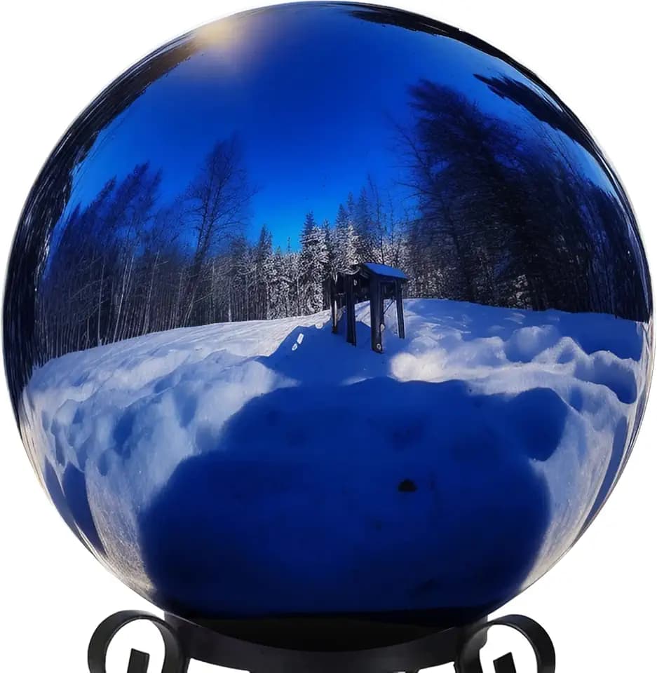 12 Inch Stainless Steel Hollow Gazing Ball, Mirror Sphere, Blue