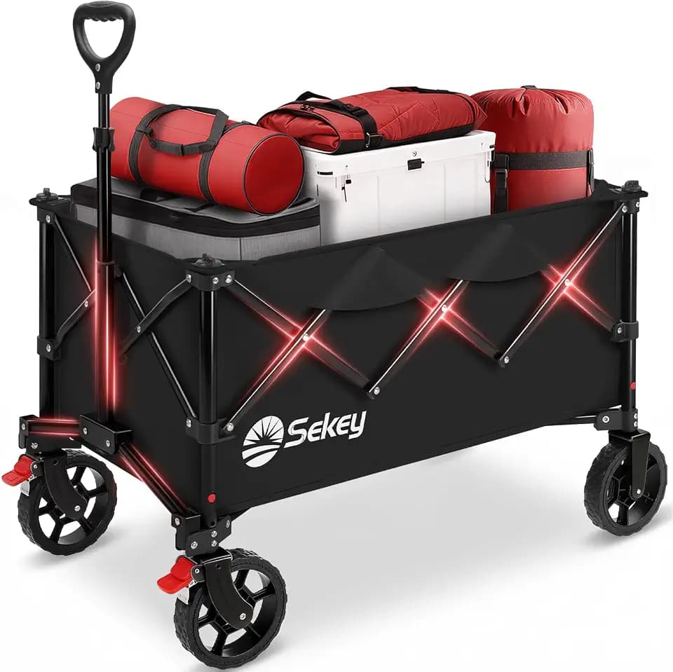 Sekey Collapsible Wagon, 300 lb Capacity, 29 in Cargo Bed, Compact Fold