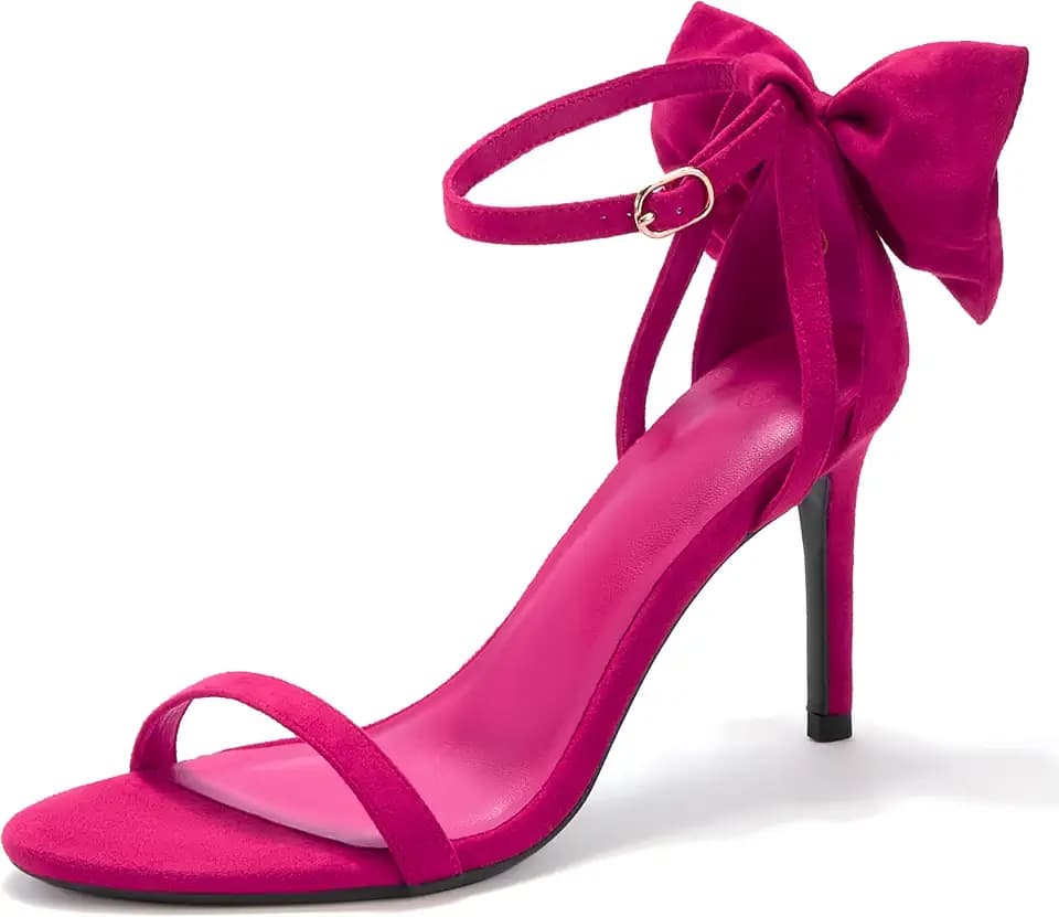 Coutgo Womens Ankle Strap High Heels Open Toe Stiletto Bow Tie Knot Heeled Sandals Fashion Wedding Dress Pump Shoes