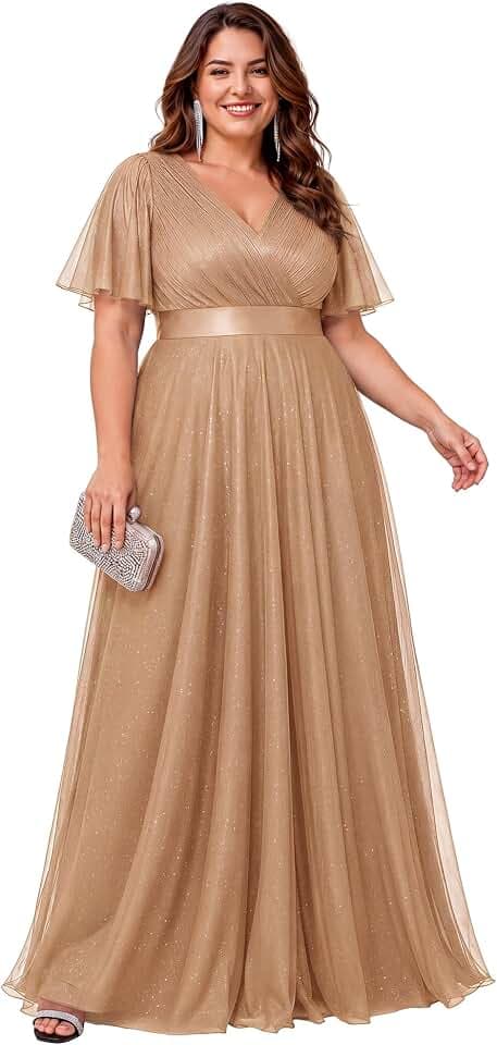 Ever-Pretty Plus Women's Fall Glitter Plus Size Formal Evening Dresses