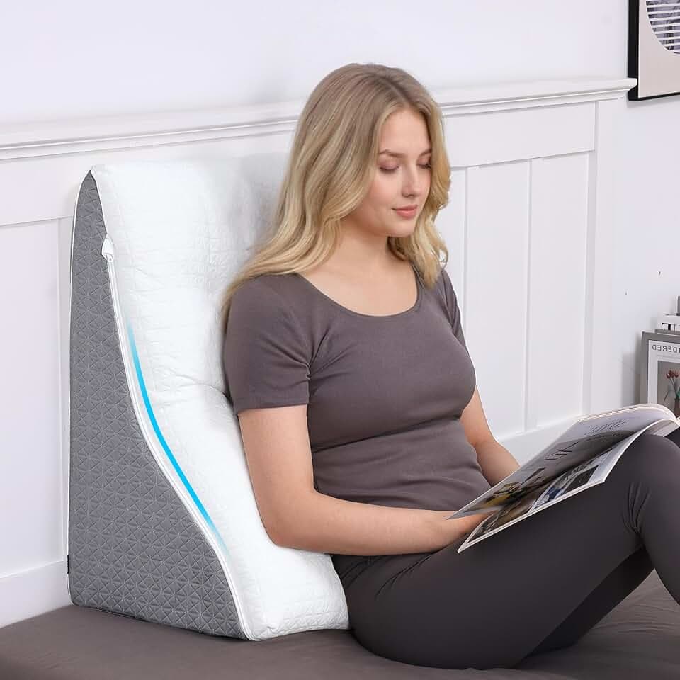 Lesekissen für Bett und Sofa Ergonomischer Keilkissen Zweischichtiges Design Memory Schaum Rückenlehne für Reflux Schlafapnoe, Perfekt Rückenkissen für Rückenunterstützung(55x55x25)