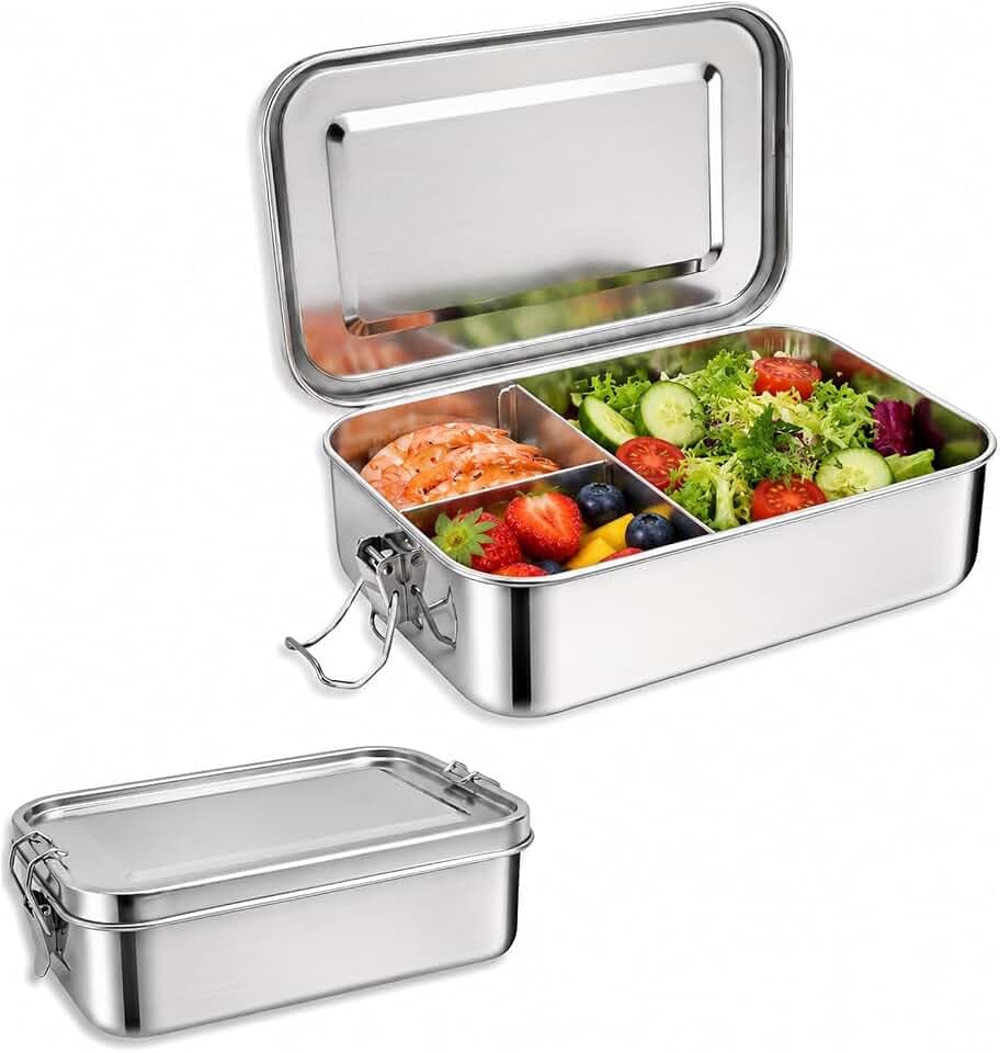 2-Pack 304 Stainless Steel Bento Boxes, 47 Oz, 3 Compartments