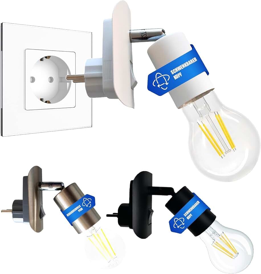 Trango 11-061 LED Steckerleuchte inkl. 1x 8 Watt 3000K warmweiß E27 LED Leuchtmittel in Weiß matt *ANNA* Wandleuchte, Leselampe, Küchenlampe, Nachtlicht, Wandlampe, Küchenlampe, Steckerlampe