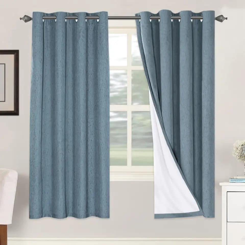 H.VERSAILTEX 100% Blackout Linen Curtains 72" L 2 Panels Stone Blue