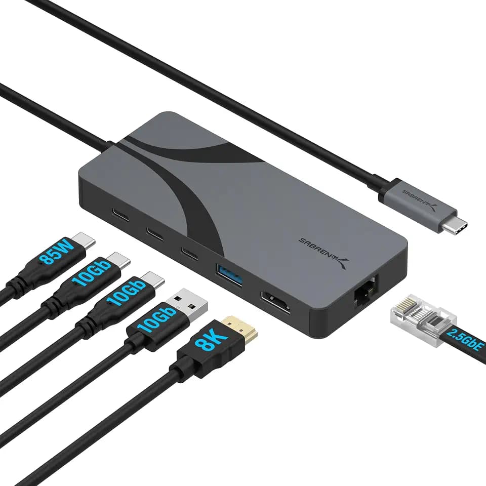 SABRENT USB4 Travel Hub, HDMI 2.1, 2.5GbE, 85W PD (HB-U4HP)