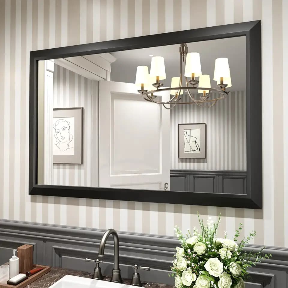 Amorho Black Bathroom Mirror 48x32 Inch, Metal Framed