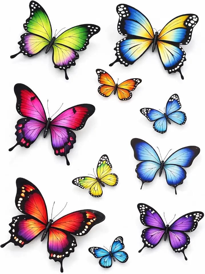 Colorful Butterfly Stickers 10 Pack – Waterproof Vinyl Decals for Laptop, Water Bottle, Car, Journal, Phone, Window – Transparent Background Butterfly Decals, Cute Aesthetic Scrapbook Sticker Set