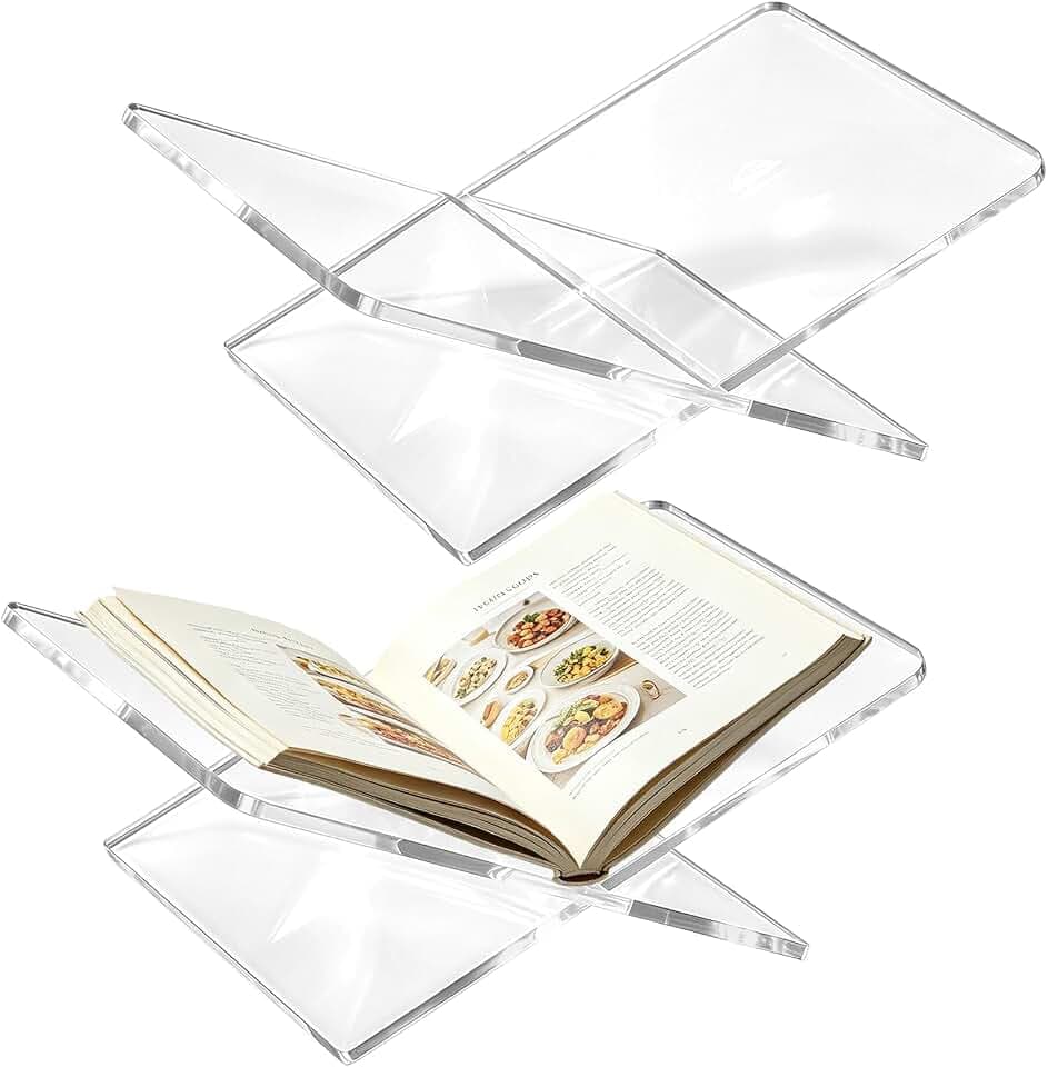 2 Pack Acrylic Book Stands for Display, 11" x 5.9" x 5” Clear Book Stand, for Display and Reading Cookbooks, Art Books, Bibles, Magazines