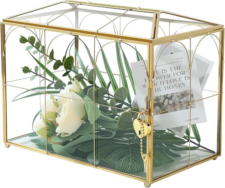 Wedding Card Box with Slot and Lock, Gold Card Box for Wedding Receptions