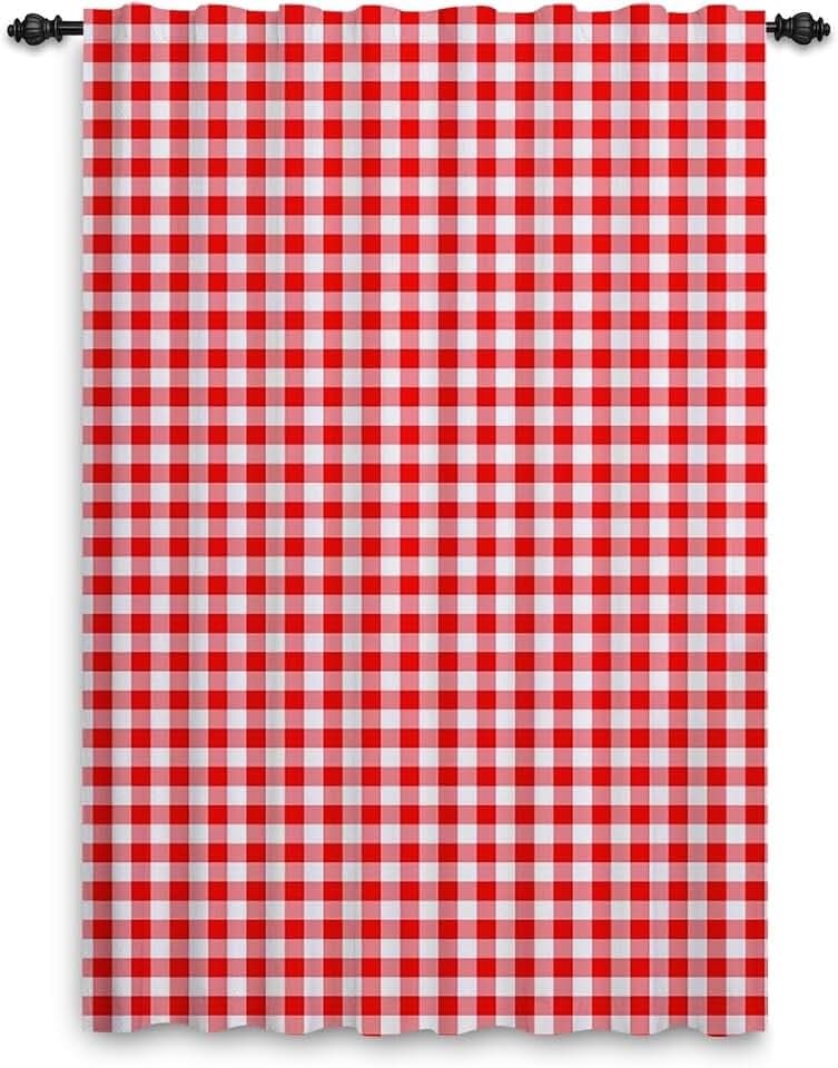 Gingham Vorhänge Strukturiert Rot und Weiß,117x175cm,1 Stück