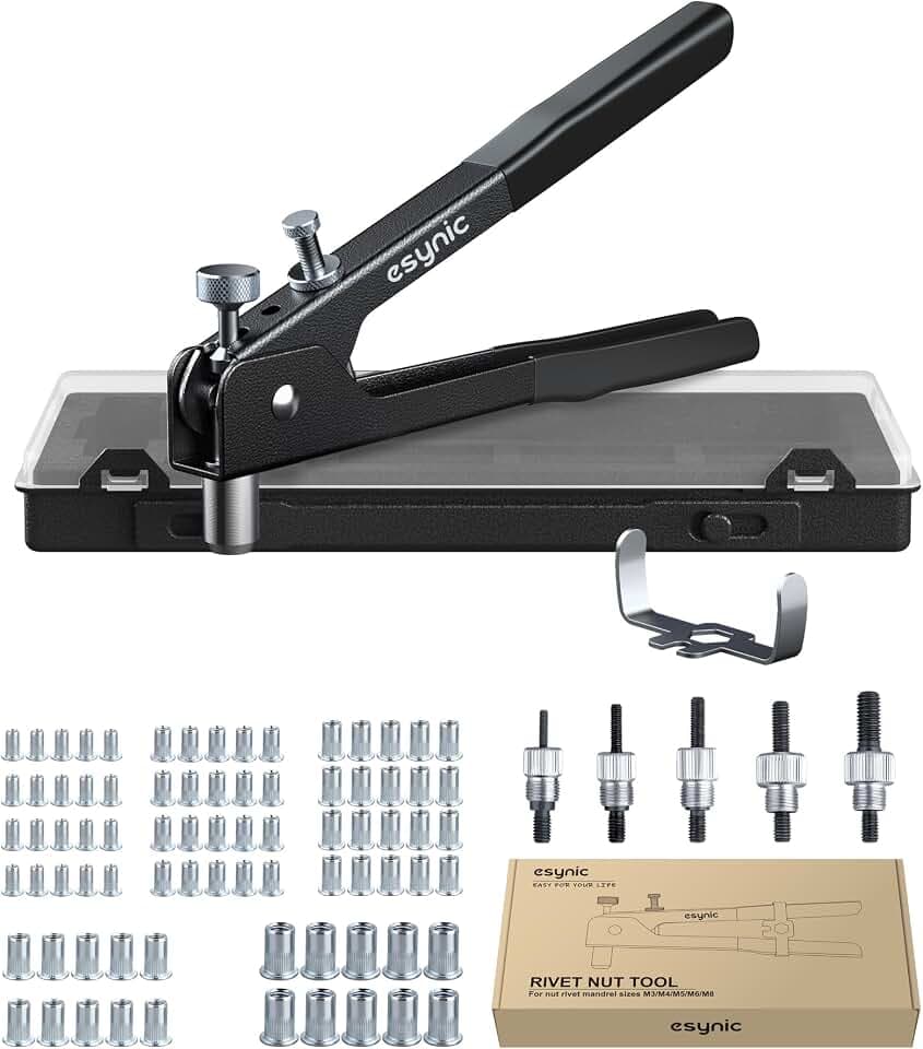 eSynic Nietzange Set 86 Stück Gewindenietzange Nietpistolen Werkzeug Gewinde Blindnietzange Popnietenzange Einnietmutternzange Set M3 M4 M5 M6 M8 Dorne und 80pcs Blindnietmuttern