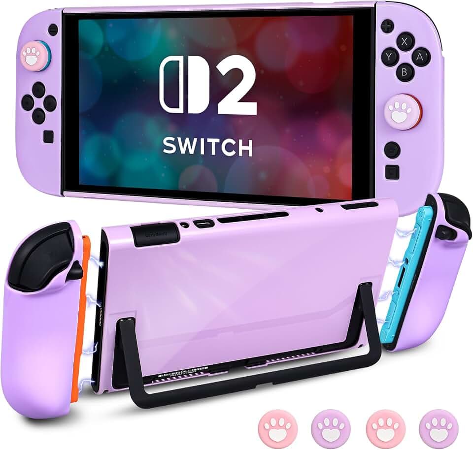 DLseego Protective Hard Case for Nintendo Switch 2 2025, Slim Soft Grip Cover for Joy Con, Detachable JoyCon Controller Protectors-Shockproof & Scratch-Resistant Console Shell, 4 Thumb Grips - Purple