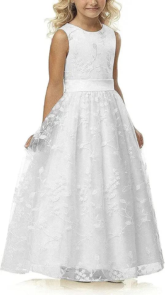 A-Linie Hochzeitswettbewerb Spitze Blumenmädchenkleid mit Gürtel 2–12 Jahre alt