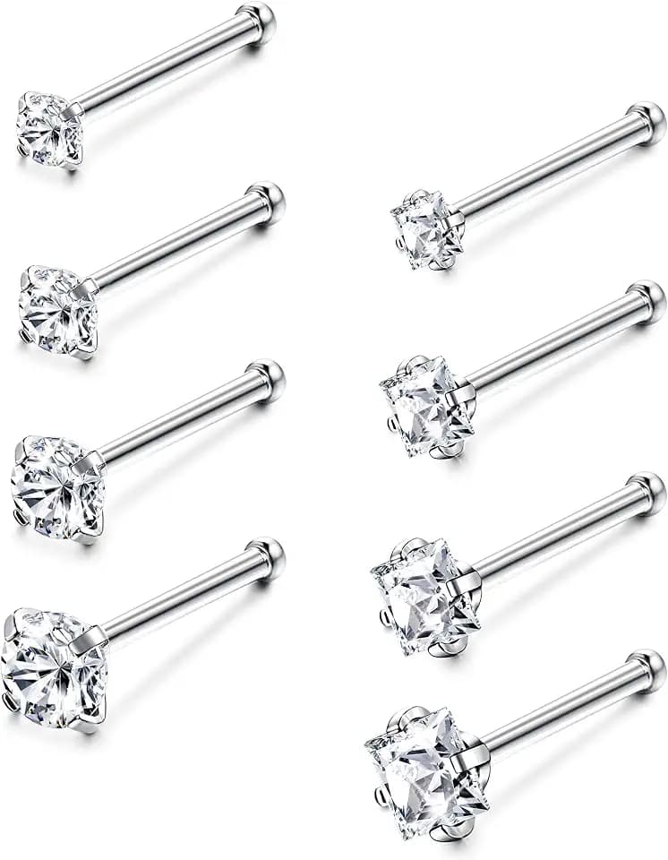 Jstyle 18G 20G Nose Rings Stud for Women Men Silver/Gold Nose Studs 8Pcs