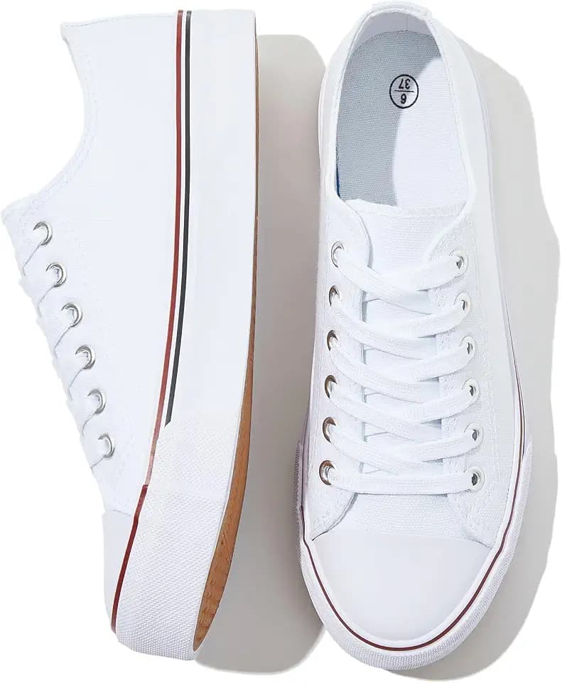 FRACORA Womens White Canvas Sneakers Black Tennis Shoes