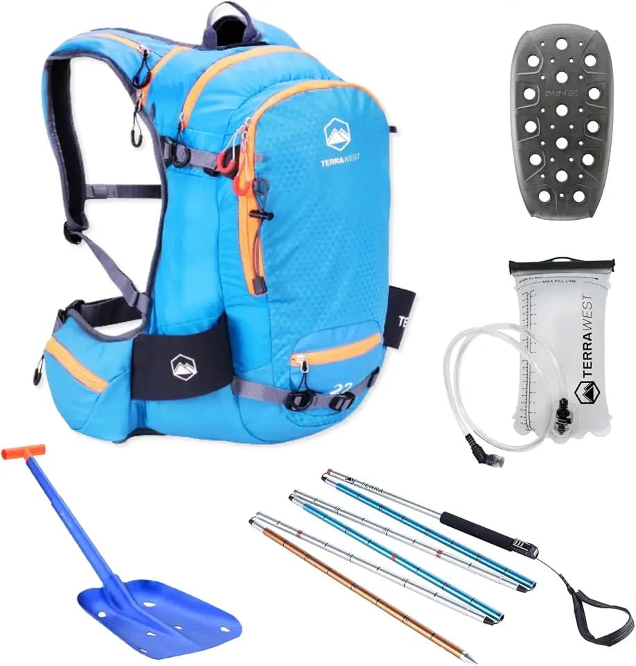 Core Avalanche Kit, Skierucksack inkl. Recco & abnehmbarem Rückenprotektor, Core Plus Schaufel, Core 240 cm Quick Lock Probe, Backcountry Skifahren, Snowboarden (blau)