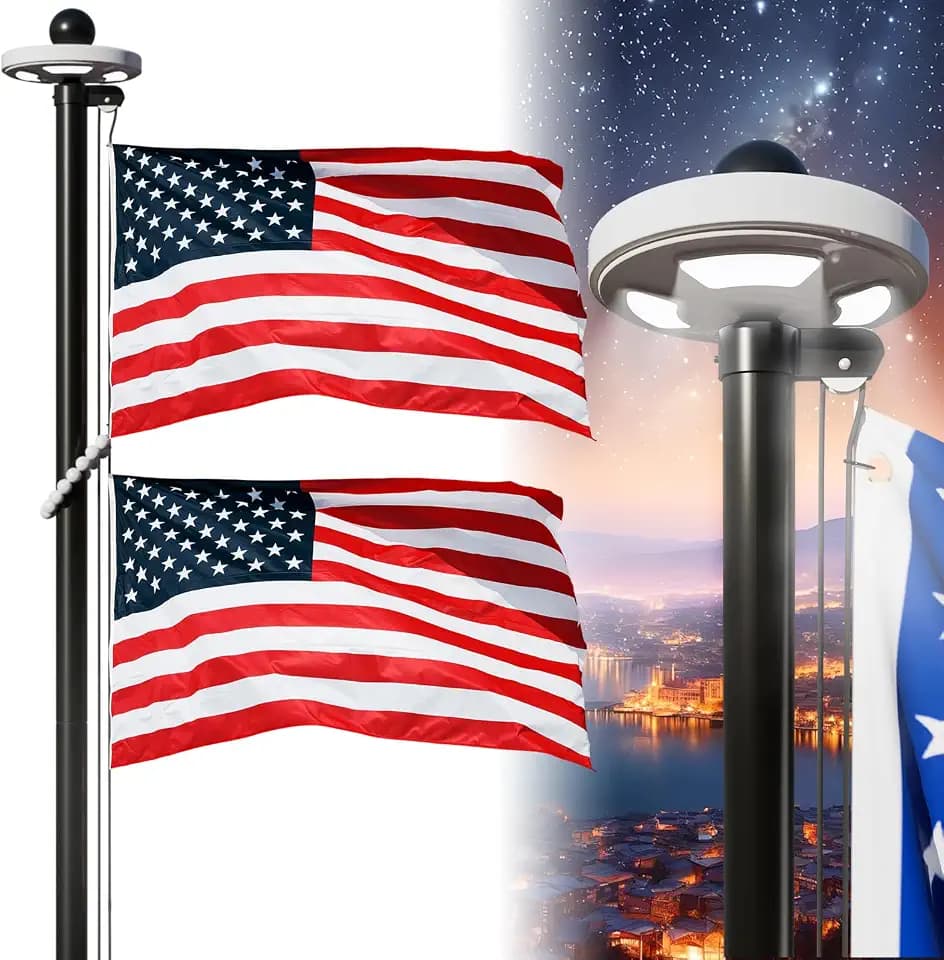 25 ft Flag Pole Kit with Solar Light, 11 Gauge Aluminum, 2 US Flags