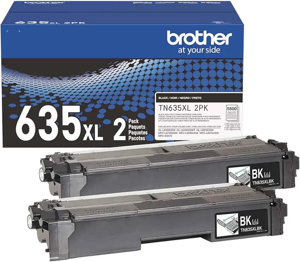 Brother Genuine Cartridge TN635XL High Yield Black Toner Twin Pack, 2 Pack