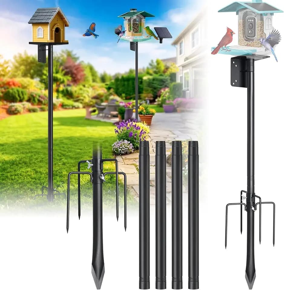 Heavy Duty Bird Feeder Pole - 103" Extra Tall Bird House Stand Outdoor, Anti-Tip Stakes & Stable Mount for Smart Camera Birdfeeder,Bluebird House, BirdBuddy, Birdfy