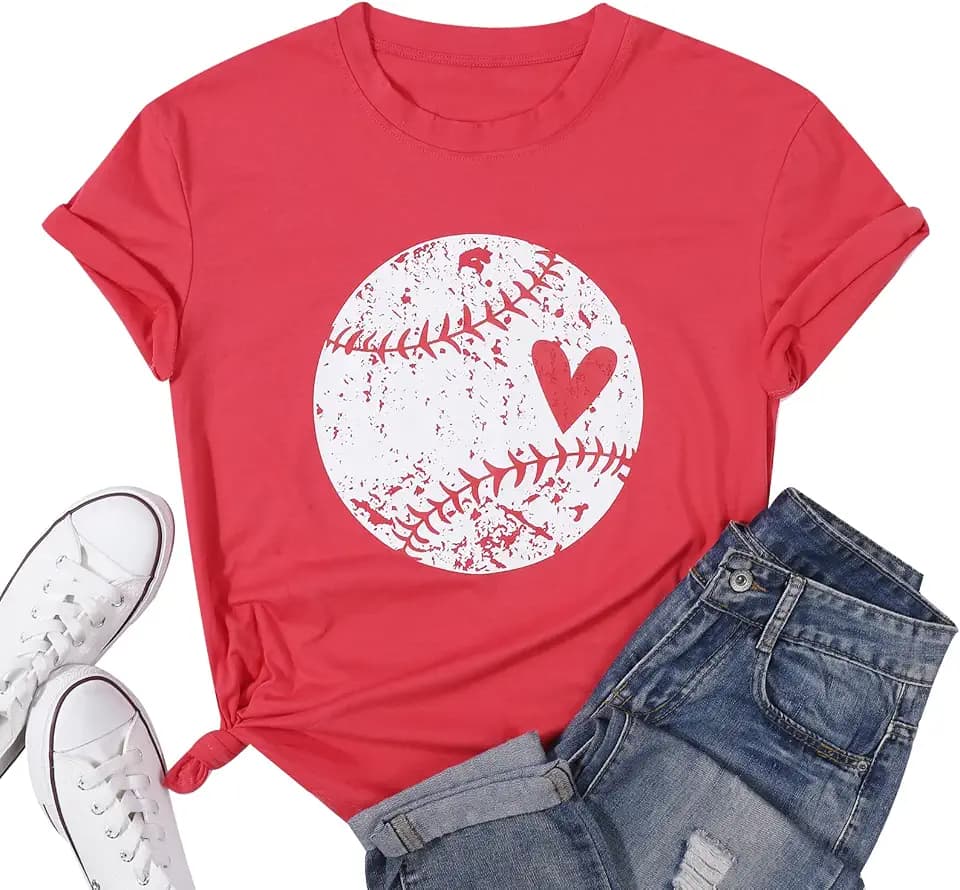 Baseball Shirt for Women - Baseball Heart Tee Baseball Mom Tops