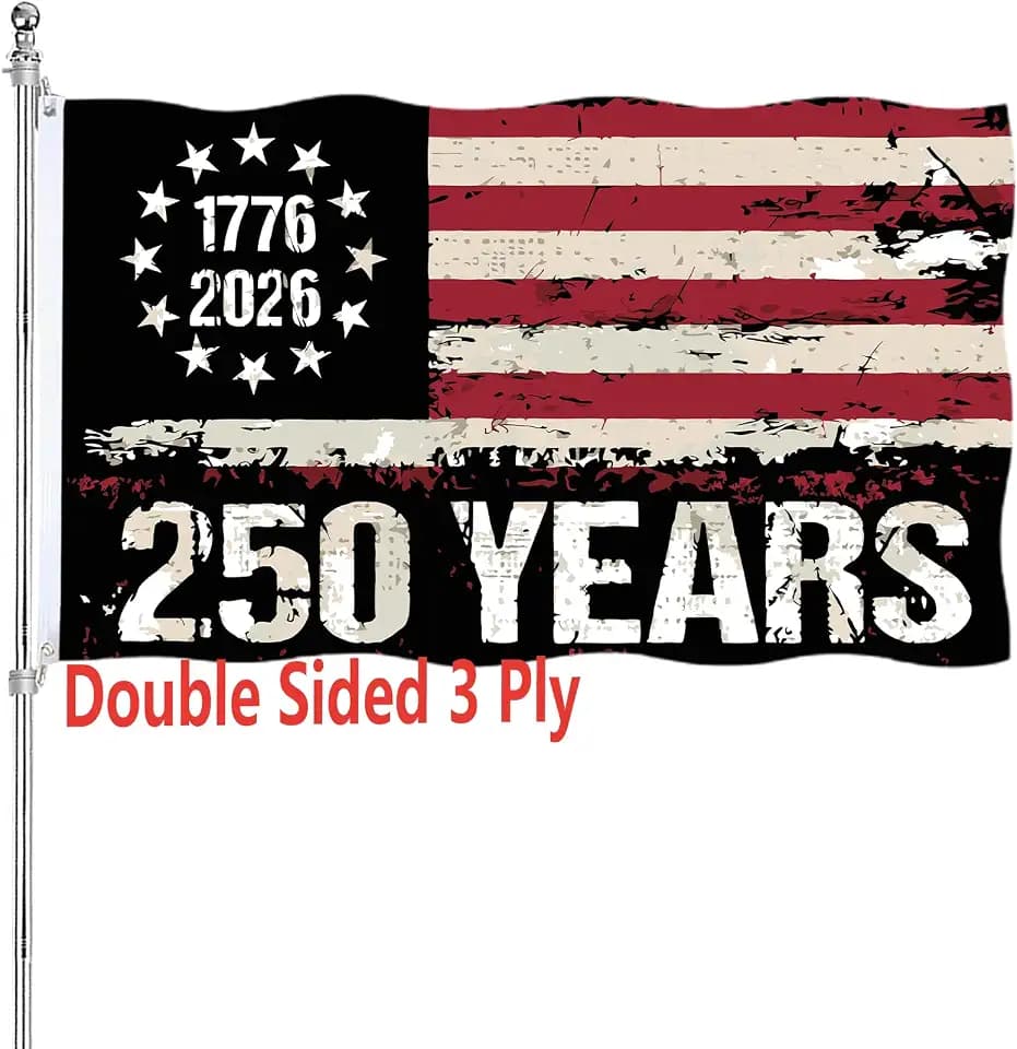 250 Anniversary USA Flag Double Sided 3 Ply 250th Year American Anniversary Flags 3x5 Ft Outdoor Heavy Duty 1776-2026 Merchandise Banner with Durable Canvas Header Brass Grommets
