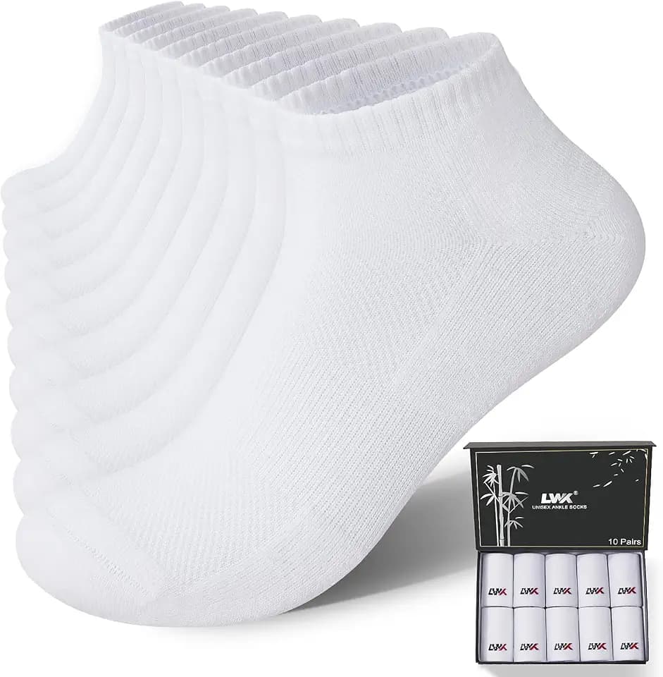 LWK Men's Ankle Socks, Thick Cushioned Bamboo Socks 10-Pack Gift Box