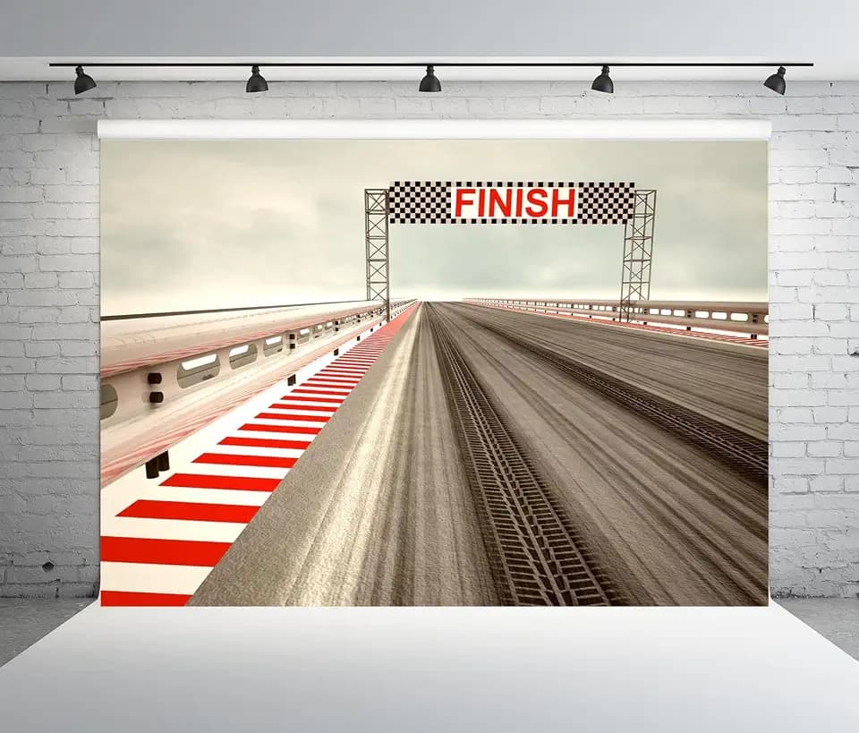 BELECO 7x5ft Fabric Racing Backdrop for Photography Finish Line Race Track Car Background Auto Moto Road Motorsport Backdrop for Kids Boys Birthday Party Decorations Photo Props