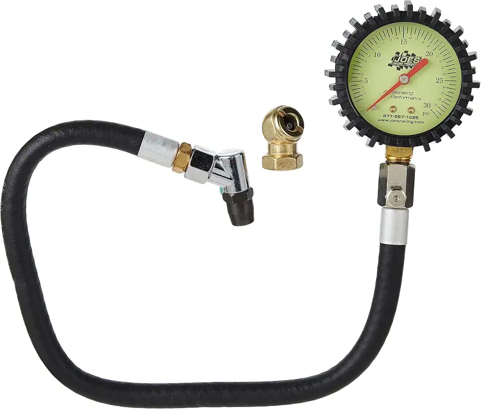 Joes Racing Products Tire Pressure Gauge, Glow in the Dark, 0-30 psi, Analog, 2-1/2 in Diameter, White Face, 1 lb Increments, Each