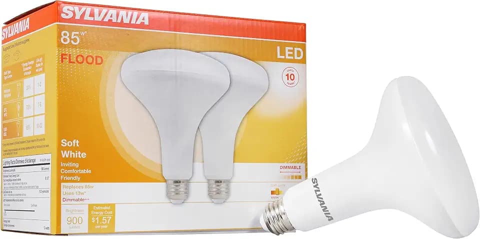 LEDVANCE LED Flood BR40 Light Bulb, 85W Equivalent Efficient 13W, E26 Medium Base, Dimmable 2700K Soft White - 2 Pack (79498)