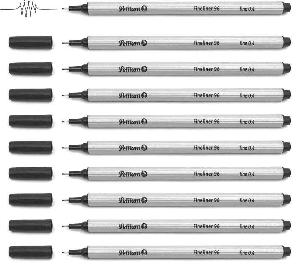 Pelikan Fineliner 96, Strichstärke 0,4 mm, Schaft silber, schwarz, 10 Stück