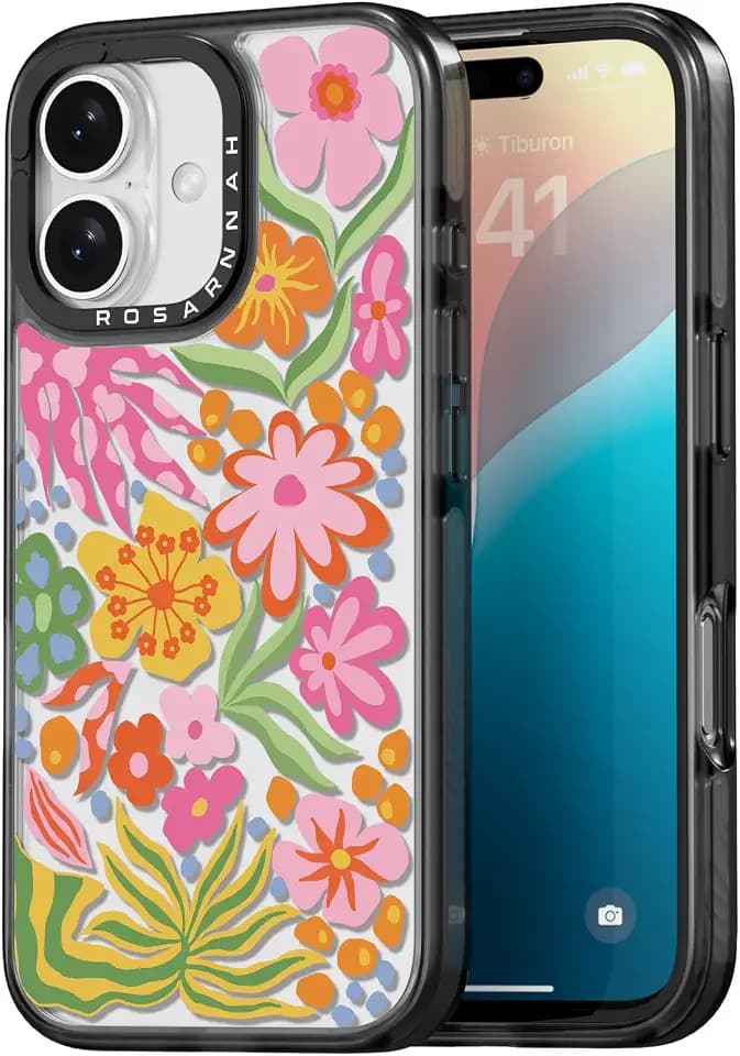 Rosarnnah for iPhone 16 Case Aesthetic Black, Passion Flower