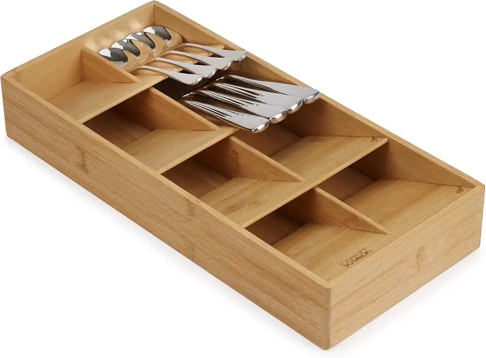 Joseph Joseph Drawer Store - Großer kompakter Besteckschubladen-Organizer, 8 Fächer, für 48 Teile, Bambus