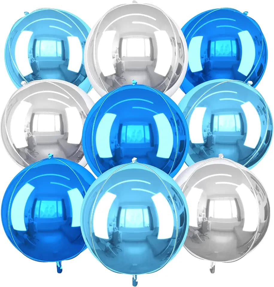 9 Pcs Blue Silver Round Foil Balloons,22 Inch Round Balloons