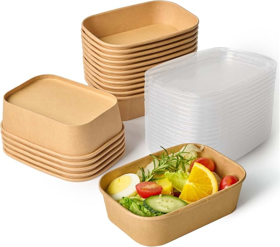 JOLLY CHEF 50 Pack Paper Food Container with Lid 19 oz Meal Prep Containers