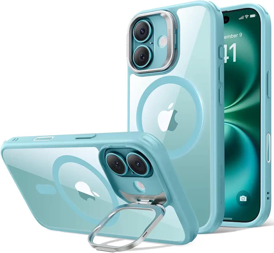 ESR Classic Hybrid Case for iPhone 16 with Flex Stand, Clear Green