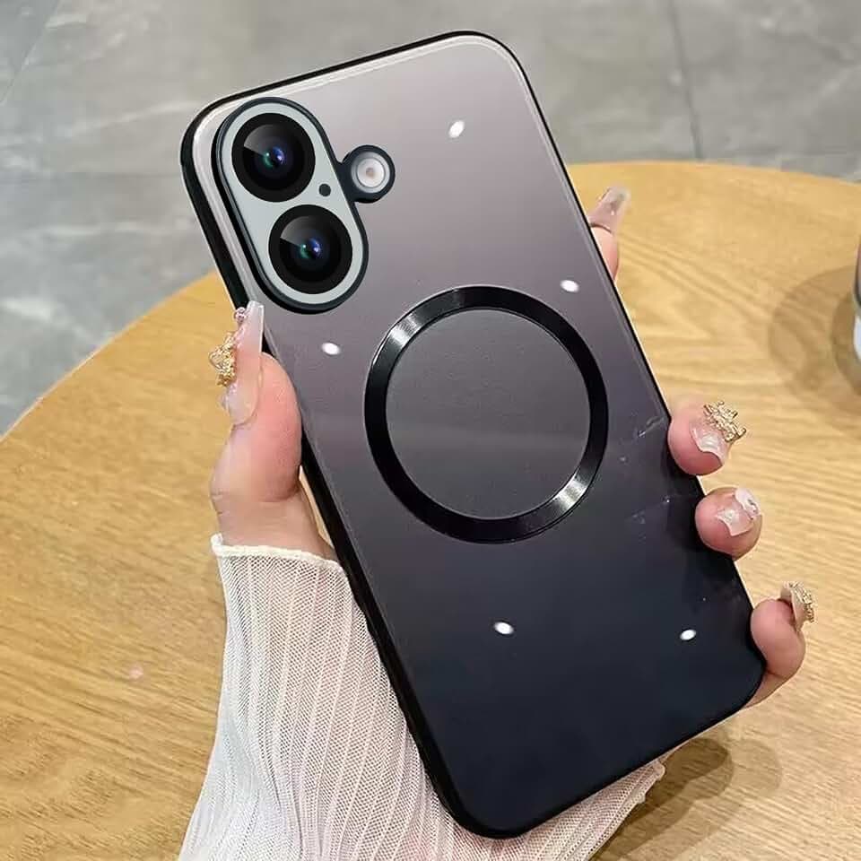Guppy Compatible with iPhone 16 Case Magnetic, with Full Camera Lens Protector [Compatible with MagSafe] Scratch Resistant Gradient Glass Back Cover Phone Case-Black