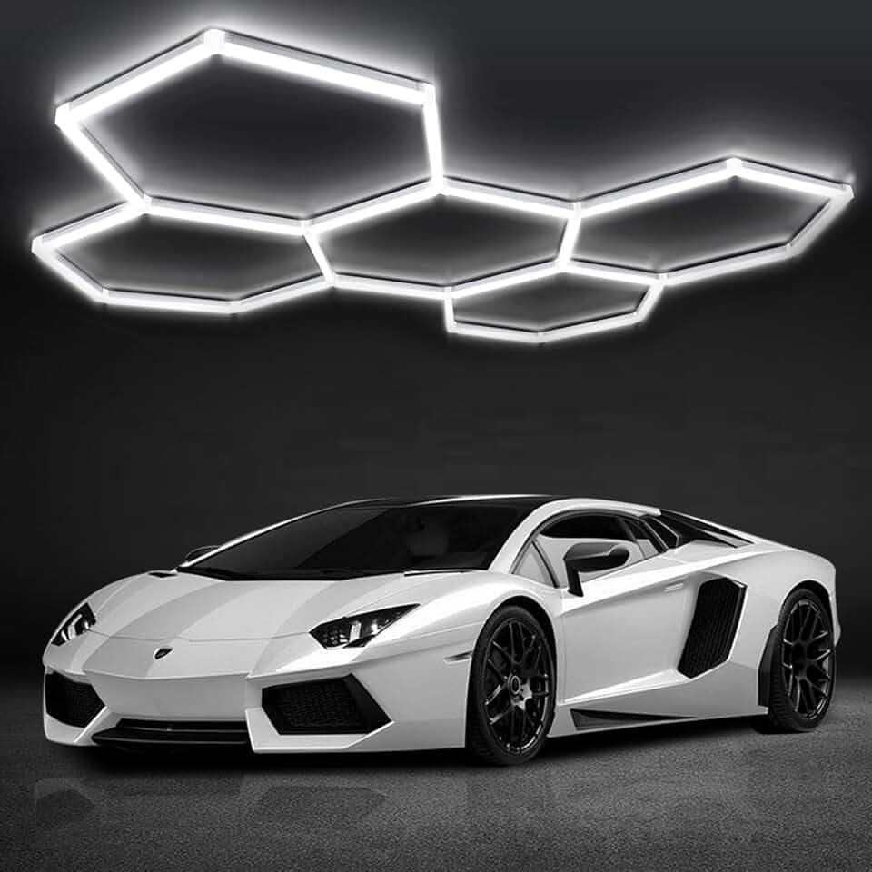 Garagenlampe LED 5-Hex 192W 6500K Verformbare | LED Werkstatt Deckenleuchte DlY Sechseck Garage Licht für Garage, Werkstatt, Lager, keller, Fitnessstudio