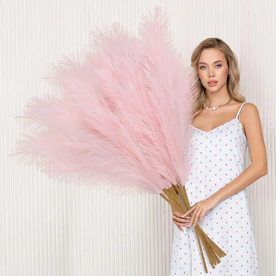 Ouddy Decor 8 Pcs 38''/97cm Tall Faux Large Pampas Grass Decor, Pink