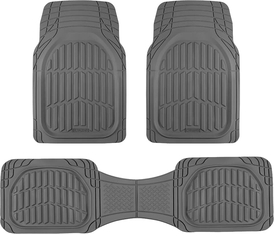 Motor Trend FlexTough LITE Rubber Car Mats Full Set - All Weather Floor Mats for Trucks, Cars & SUVs - Automotive Waterproof Gray Car Floor Mats for Cars Interior Accessories Universal Trim-to-Fit