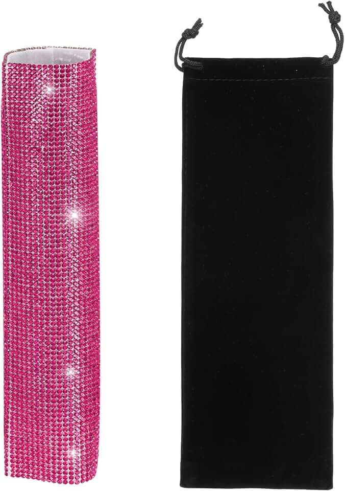 MECCANIXITY Rose Red Mic Handle Cover, Rhinestones Microphone Handle for Most Universal Wireless Microphones, Mic Not Included(with Black Velvet Bag)