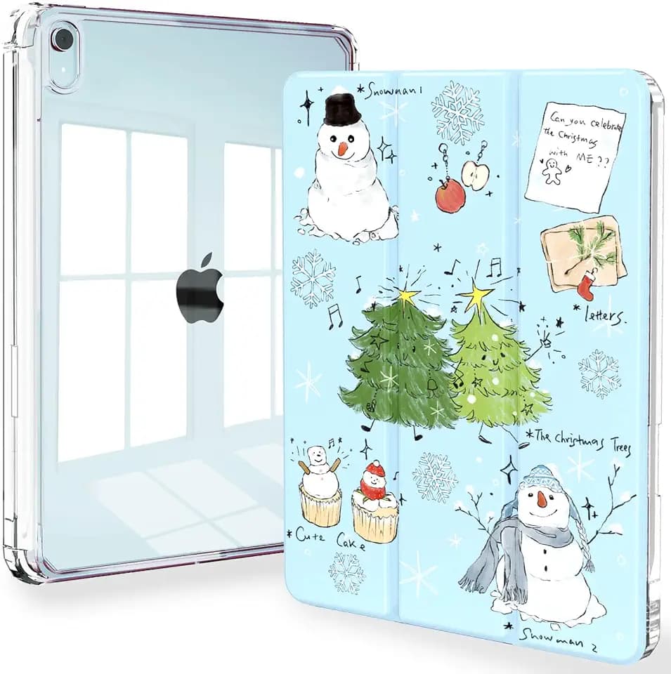 Feams Christmas Case for iPad mini 7 A17 Pro 2024/iPad Mini 6 2021, Slim Lightweight Trifold iPad mini 7 A17 Pro Case 8.3 Inch 2024 Clear Back Cover with Pencil Holder & Auto Sleep, Snowman