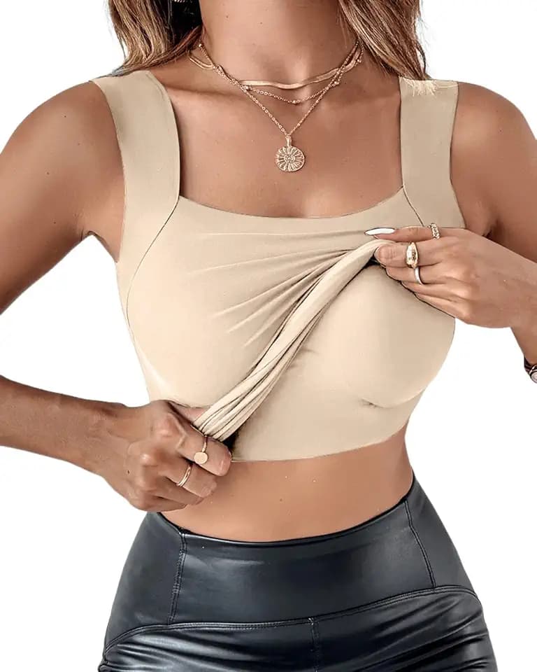 CHICME Womens Built in Bra Shapewear Tank Top U Neck Camisole