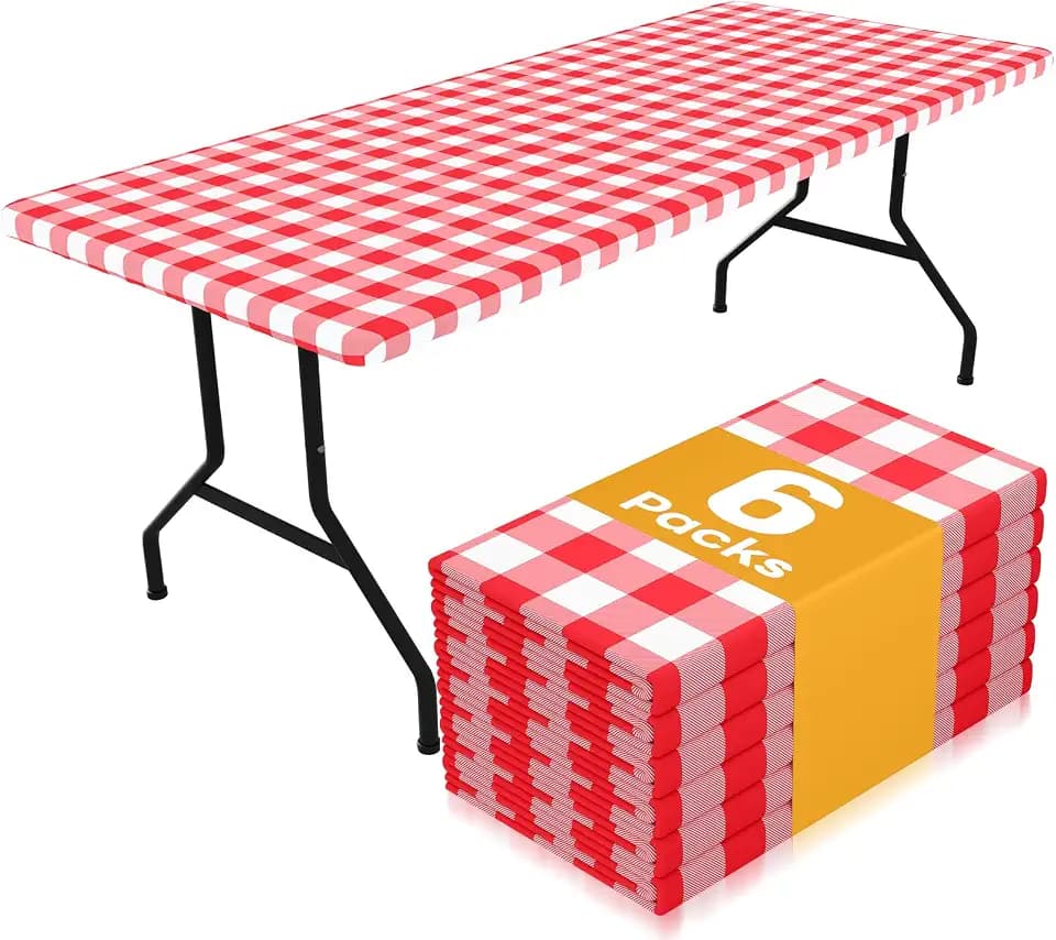 Smiry 6 Foot Picnic Table Cloth 6 Pack, Elastic Fitted Polyester Tablecloth