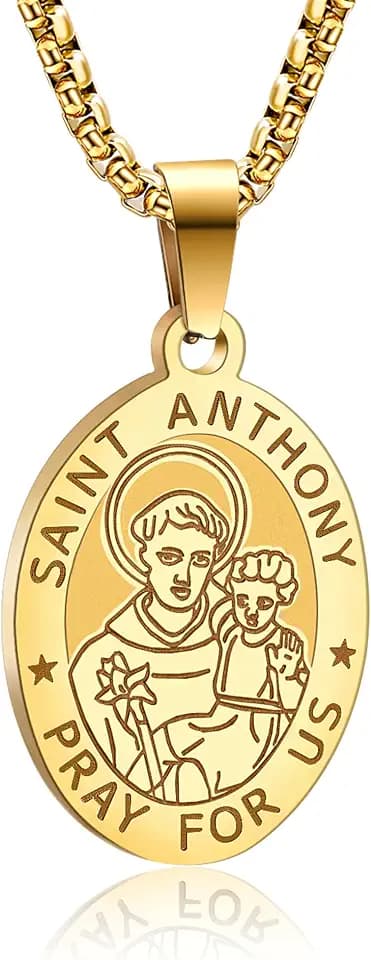 Patron Saint Medal Necklace for Men Women, Stainless Steel, 24"
