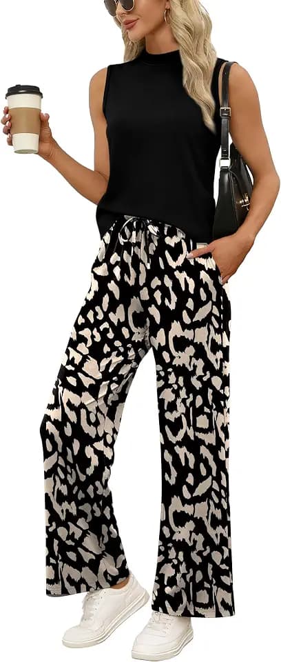 WIHOLL 2-teiliges Set für Damen, Sommer-Lounge-Set, Reiseflughafen, passendes Set für Damen