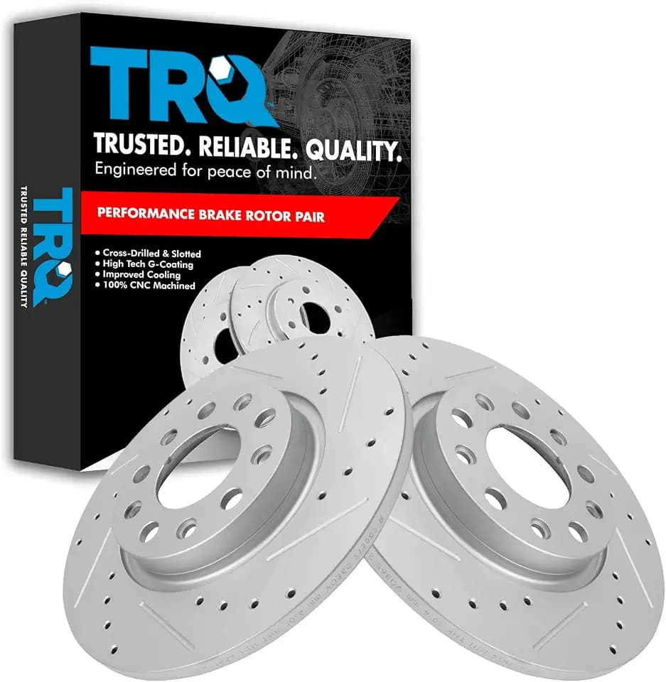 TRQ Performance Rear Brake Rotor Set G Coated Drilled and Slotted Solid